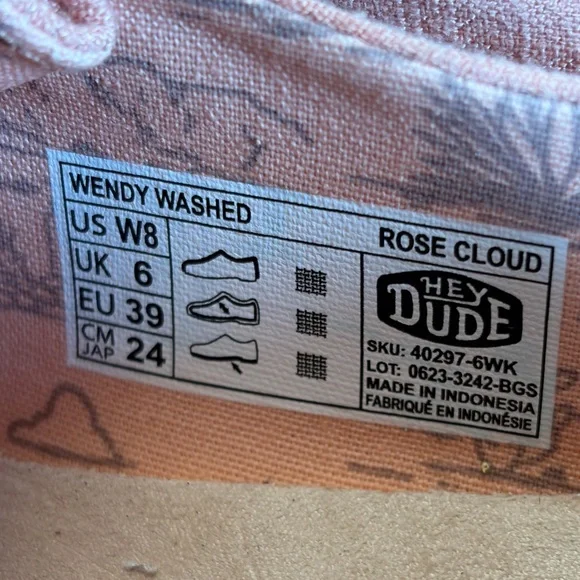Hey Dude Wendy Washed Canvas Sneaker Rose cloud 8 - Picture 6 of 8